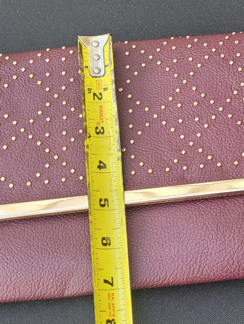 Burgundy Studded Clutch Wristlet With Studded Accents - Picture 5 of 5